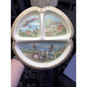 Peco Divided Plate Kids Cream Bunny Family Melamine Good Scalloped 01673 Vintage
